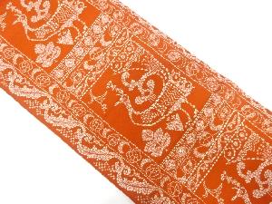 手織り紬　花鳥更紗模様織り出し袋帯